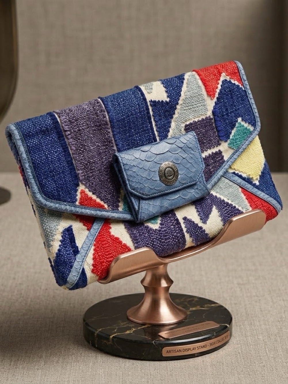 Rare Henri Bendel Woven Geometric Navy Clutch Bag Vintage - Picture 4 of 12